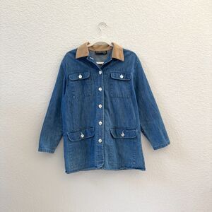 Vintage Denim Chore Jacket with Suede Collar